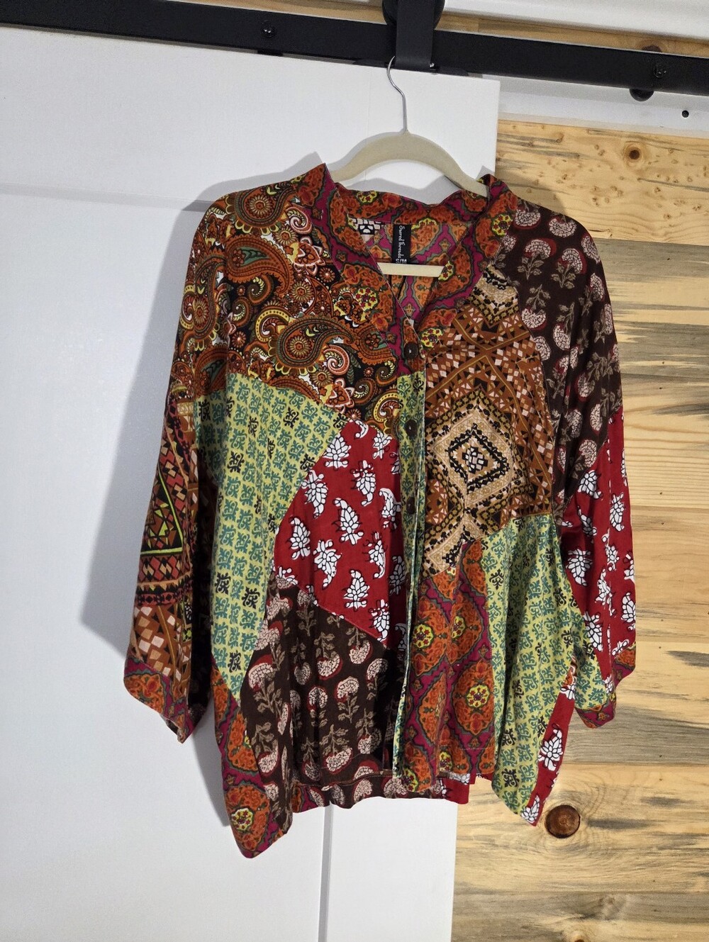 NWT Sacred Threads Boho Patchwork Paisley Print Button-Up Top Blouse size S-M